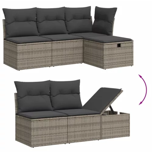  7 részes szürke polyrattan kerti ülőgarnitúra párnákkal
