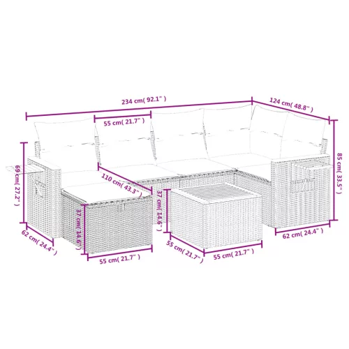  7 részes szürke polyrattan kerti ülőgarnitúra párnákkal