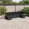  7 részes fekete polyrattan kerti ülőgarnitúra párnával