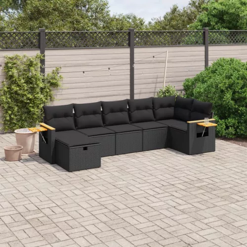  7 részes fekete polyrattan kerti ülőgarnitúra párnával