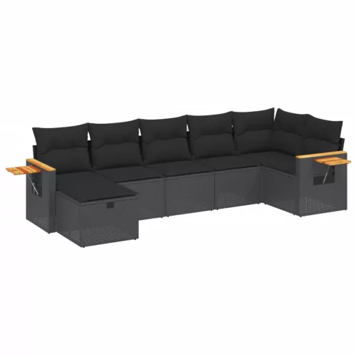  7 részes fekete polyrattan kerti ülőgarnitúra párnával