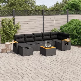    8 részes fekete polyrattan kerti ülőgarnitúra párnákkal
