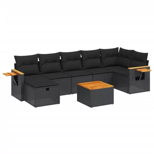  8 részes fekete polyrattan kerti ülőgarnitúra párnákkal
