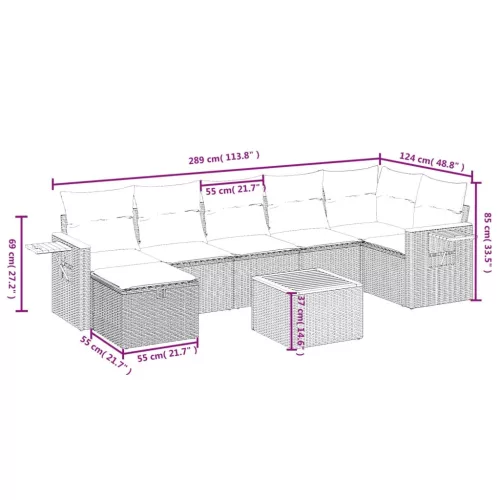 8 részes fekete polyrattan kerti ülőgarnitúra párnákkal