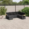  7 részes fekete polyrattan kerti ülőgarnitúra párnával