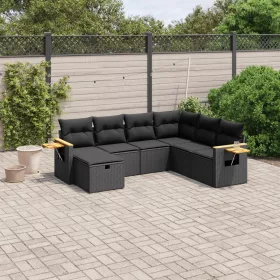    7 részes fekete polyrattan kerti ülőgarnitúra párnával