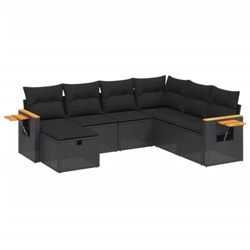  7 részes fekete polyrattan kerti ülőgarnitúra párnával