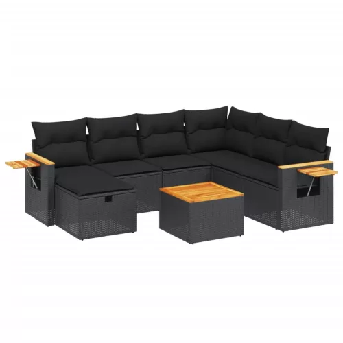  8 részes fekete polyrattan kerti ülőgarnitúra párnákkal