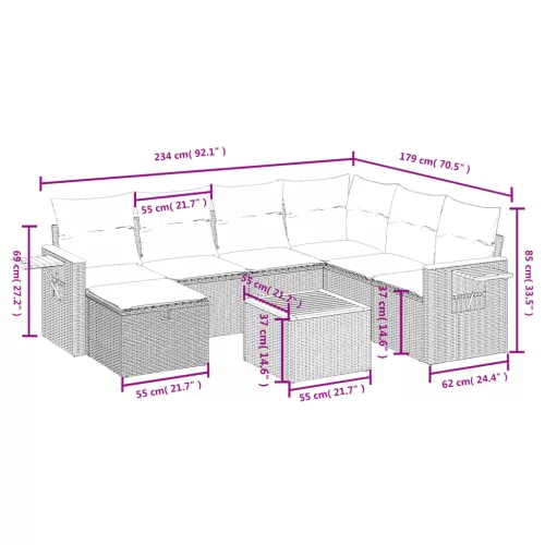  8 részes fekete polyrattan kerti ülőgarnitúra párnákkal