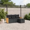  4 részes fekete polyrattan kerti ülőgarnitúra párnákkal