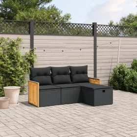    4 részes fekete polyrattan kerti ülőgarnitúra párnákkal