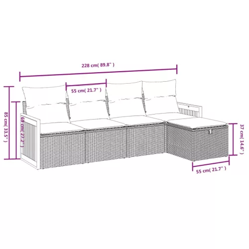  5 részes fekete polyrattan kerti kanapészett párnákkal