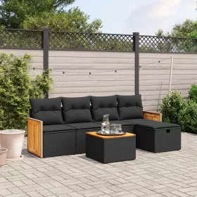    6 részes fekete polyrattan kerti ülőgarnitúra párnákkal