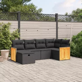    6 részes fekete polyrattan kerti ülőgarnitúra párnákkal