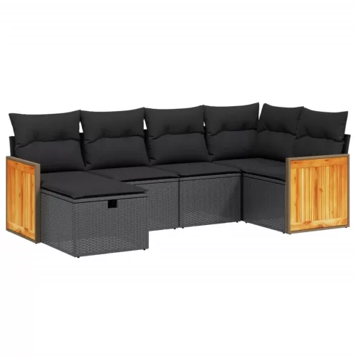  6 részes fekete polyrattan kerti ülőgarnitúra párnákkal