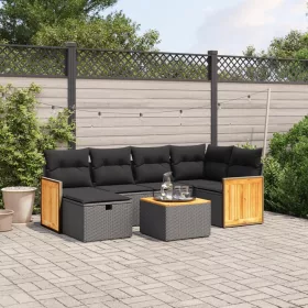    7 részes fekete polyrattan kerti ülőgarnitúra párnával