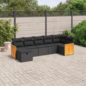    7 részes fekete polyrattan kerti ülőgarnitúra párnával