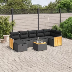    8 részes fekete polyrattan kerti ülőgarnitúra párnákkal