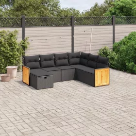    7 részes fekete polyrattan kerti ülőgarnitúra párnával