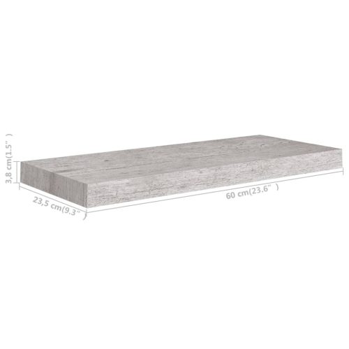  4 db betonszürke MDF lebegő fali polc 60 x 23,5 x 3,8 cm