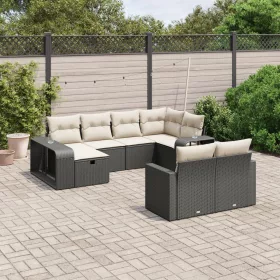    10 részes fekete polyrattan kerti ülőgarnitúra párnákkal