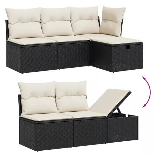  10 részes fekete polyrattan kerti ülőgarnitúra párnákkal