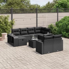    11 részes fekete polyrattan kerti ülőgarnitúra párnákkal