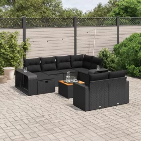    11 részes fekete polyrattan kerti ülőgarnitúra párnákkal