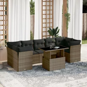    8 részes szürke polyrattan kerti ülőgarnitúra párnákkal