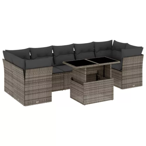  8 részes szürke polyrattan kerti ülőgarnitúra párnákkal