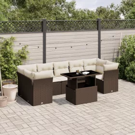    8 részes barna polyrattan kerti ülőgarnitúra párnákkal