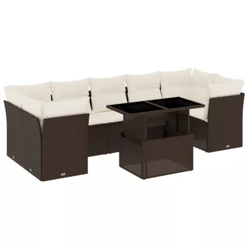  8 részes barna polyrattan kerti ülőgarnitúra párnákkal