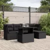  6 részes fekete polyrattan kerti ülőgarnitúra párnákkal