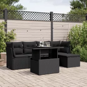    6 részes fekete polyrattan kerti ülőgarnitúra párnákkal
