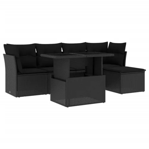  6 részes fekete polyrattan kerti ülőgarnitúra párnákkal