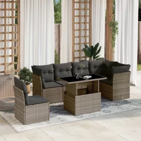    7 részes szürke polyrattan kerti ülőgarnitúra párnákkal