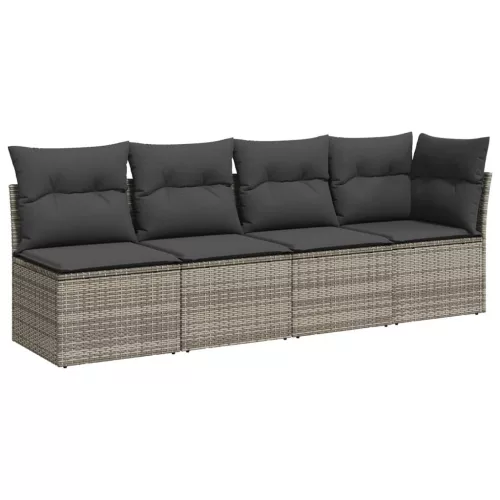  7 részes szürke polyrattan kerti ülőgarnitúra párnákkal