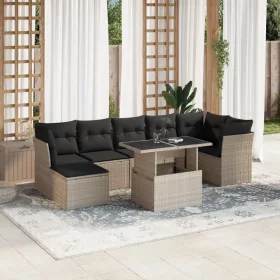    8 részes világosszürke polyrattan kerti ülőgarnitúra párnával