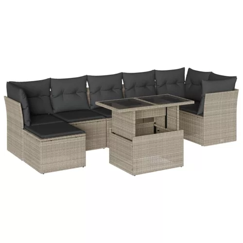  8 részes világosszürke polyrattan kerti ülőgarnitúra párnával