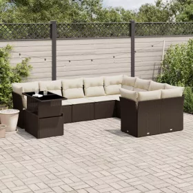    10 részes barna polyrattan kerti ülőgarnitúra párnákkal
