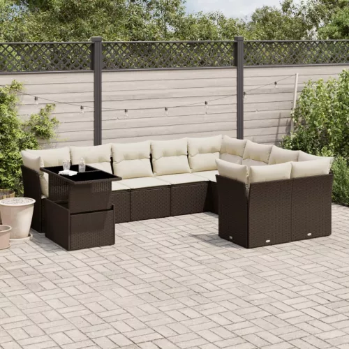  10 részes barna polyrattan kerti ülőgarnitúra párnákkal