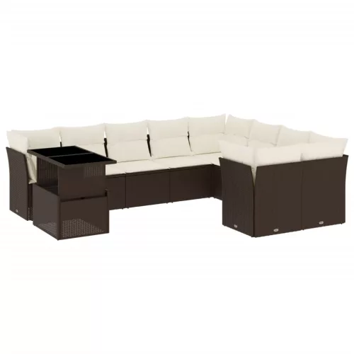  10 részes barna polyrattan kerti ülőgarnitúra párnákkal