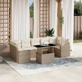  8 részes bézs polyrattan kerti ülőgarnitúra párnával