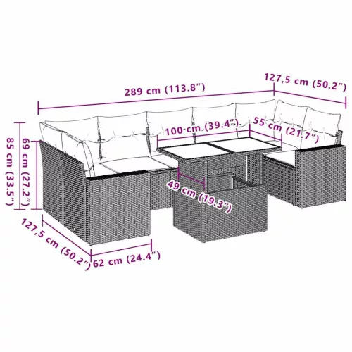  8 részes bézs polyrattan kerti ülőgarnitúra párnával