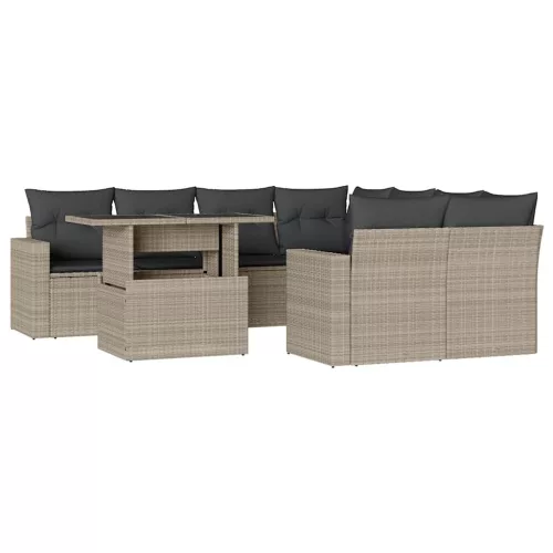  9 részes világosszürke polyrattan kerti ülőgarnitúra párnával