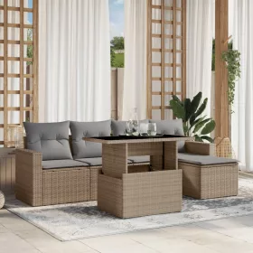  6 részes bézs polyrattan kerti ülőgarnitúra párnával