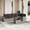  7 részes világosszürke polyrattan kerti ülőgarnitúra párnákkal