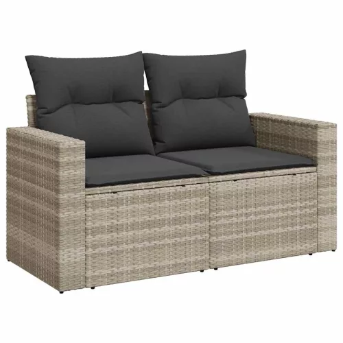  7 részes világosszürke polyrattan kerti ülőgarnitúra párnákkal