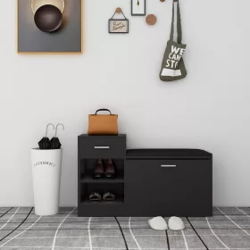  fekete szerelt fa cipőtároló pad 94,5 x 31 x 57 cm