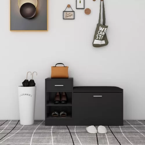  fekete szerelt fa cipőtároló pad 94,5 x 31 x 57 cm